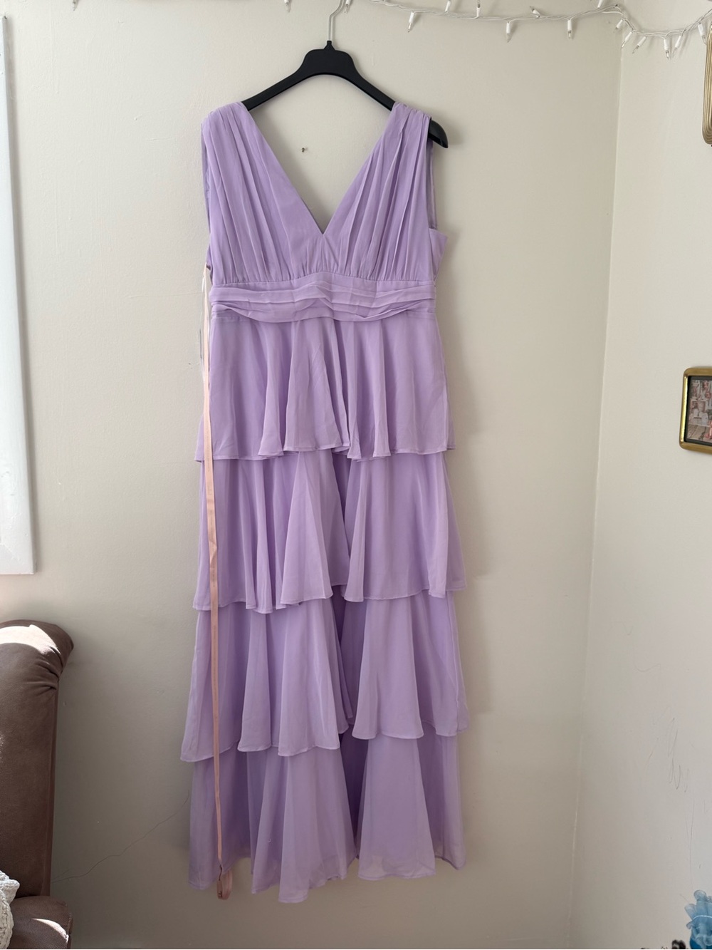 Lulus Lavender Pastel Purple Tiered Maxi Dress 1X NWT Evening Gown Wedding Guest - Picture 4 of 12